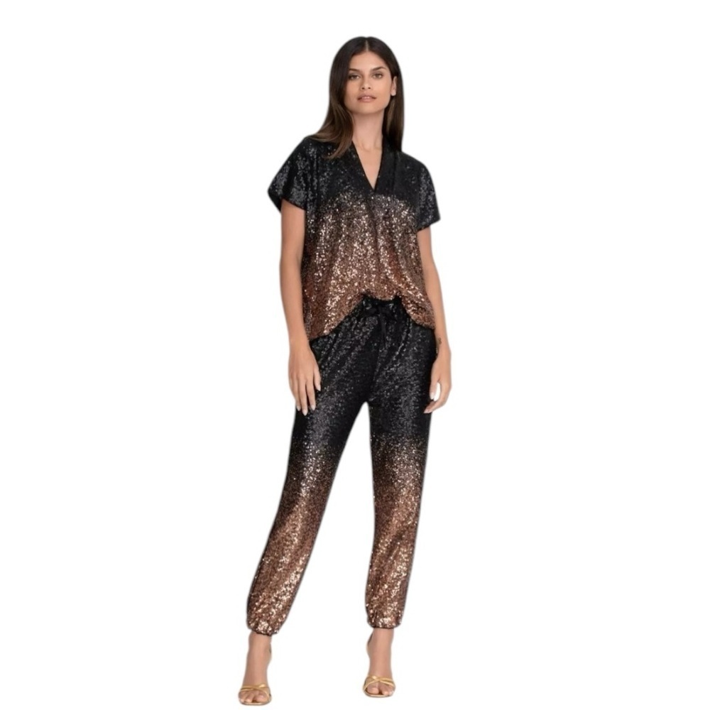 JOHNNY WAS Sequin Jett Joggers Black Gold NEW Holiday New Years Eve Christmas